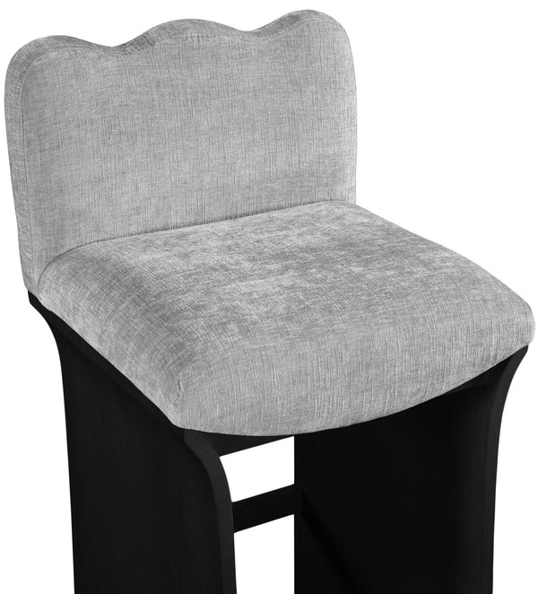 Meridian Furniture Shaw Art Deco Counter Stool with Grey Chenille Seat and Black Oak Veneer Base 11072Grey-C