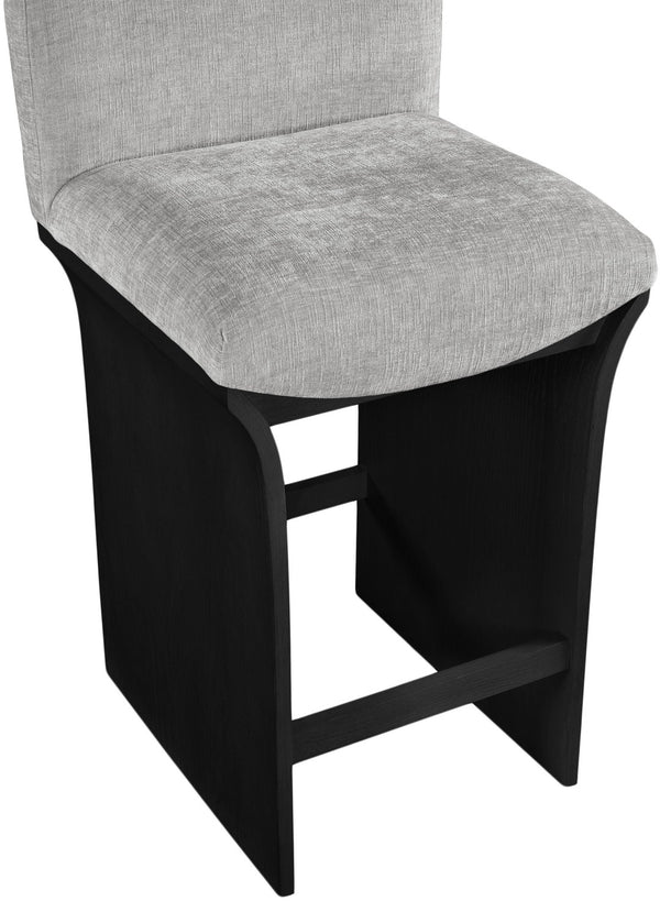 Meridian Furniture Shaw Art Deco Counter Stool with Grey Chenille Seat and Black Oak Veneer Base 11072Grey-C