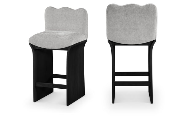 Meridian Furniture Shaw Art Deco Counter Stool with Grey Chenille Seat and Black Oak Veneer Base 11072Grey-C