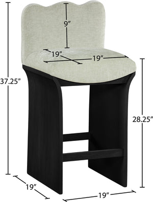 Meridian Furniture Shaw Art Deco Chenille Upholstered Counter Stool with Black Oak Veneer Base 11072Mint-C