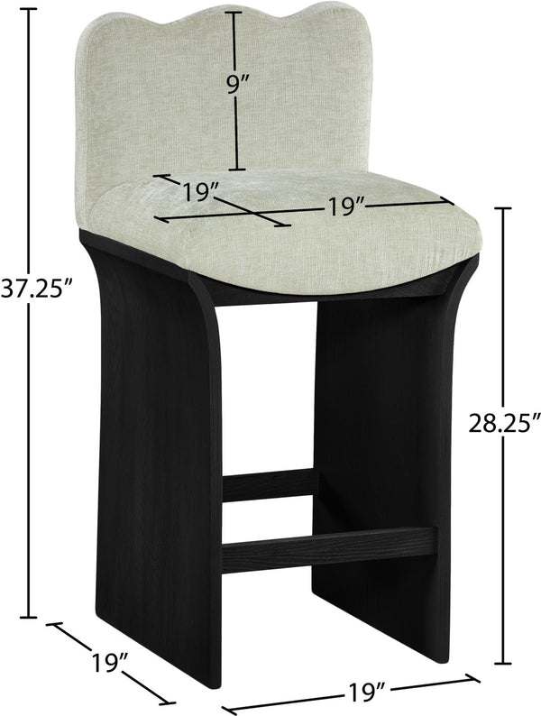 Meridian Furniture Shaw Art Deco Chenille Upholstered Counter Stool with Black Oak Veneer Base 11072Mint-C