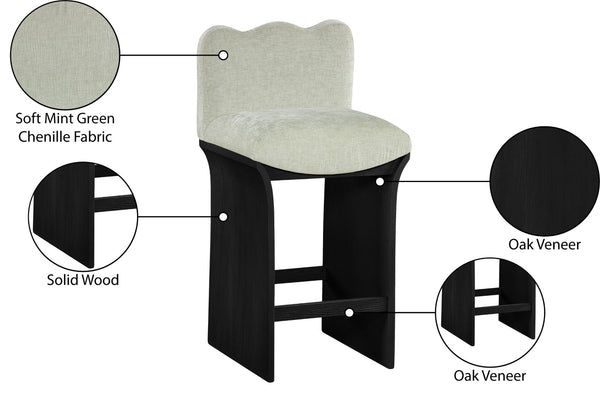 Meridian Furniture Shaw Art Deco Chenille Upholstered Counter Stool with Black Oak Veneer Base 11072Mint-C