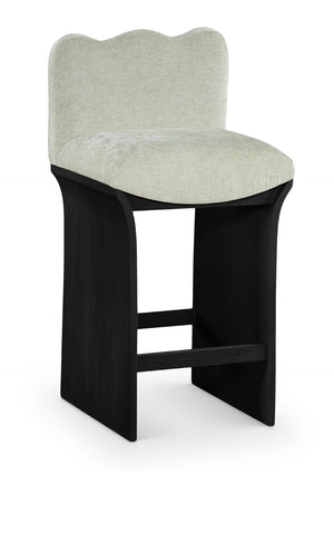 Meridian Furniture Shaw Art Deco Chenille Upholstered Counter Stool with Black Oak Veneer Base 11072Mint-C