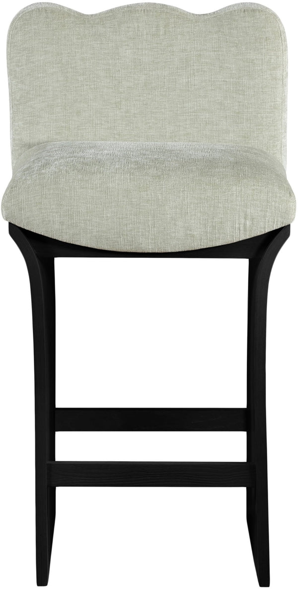 Meridian Furniture Shaw Art Deco Chenille Upholstered Counter Stool with Black Oak Veneer Base 11072Mint-C