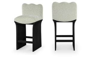 Meridian Furniture Shaw Art Deco Chenille Upholstered Counter Stool with Black Oak Veneer Base 11072Mint-C
