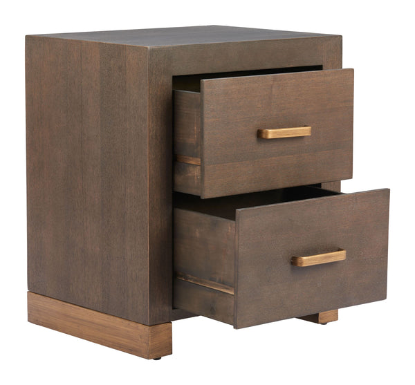 Sivar Espresso Fir Wood Side Table with Roomy Drawers for Modern Living Spaces