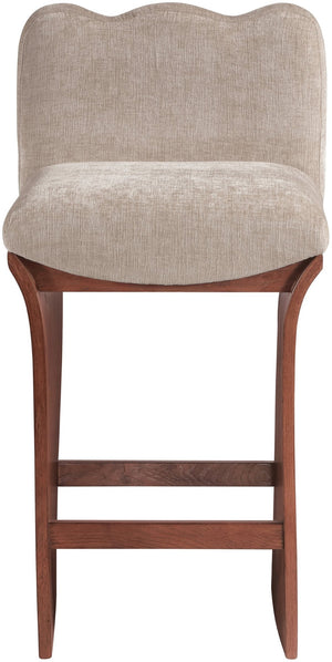 Meridian Furniture Shaw Chenille Upholstered Counter Stool with Walnut Oak Base Art Deco Kitchen Seat 11073Beige-C