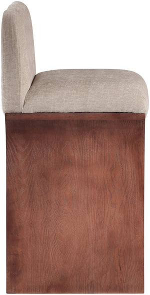 Meridian Furniture Shaw Chenille Upholstered Counter Stool with Walnut Oak Base Art Deco Kitchen Seat 11073Beige-C