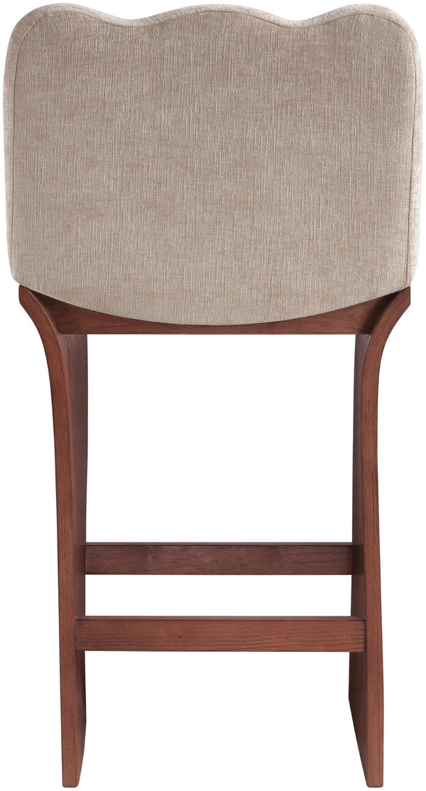 Meridian Furniture Shaw Chenille Upholstered Counter Stool with Walnut Oak Base Art Deco Kitchen Seat 11073Beige-C