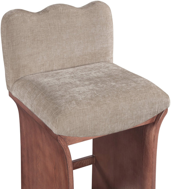 Meridian Furniture Shaw Chenille Upholstered Counter Stool with Walnut Oak Base Art Deco Kitchen Seat 11073Beige-C