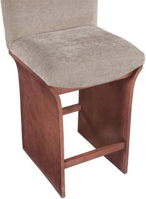 Meridian Furniture Shaw Chenille Upholstered Counter Stool with Walnut Oak Base Art Deco Kitchen Seat 11073Beige-C
