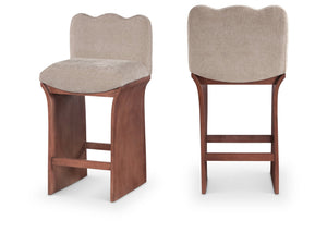 Meridian Furniture Shaw Chenille Upholstered Counter Stool with Walnut Oak Base Art Deco Kitchen Seat 11073Beige-C