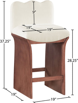 Meridian Furniture Shaw Art Deco Counter Stool with Plush Chenille Seat and Walnut Oak Veneer Base 11073Cream-C