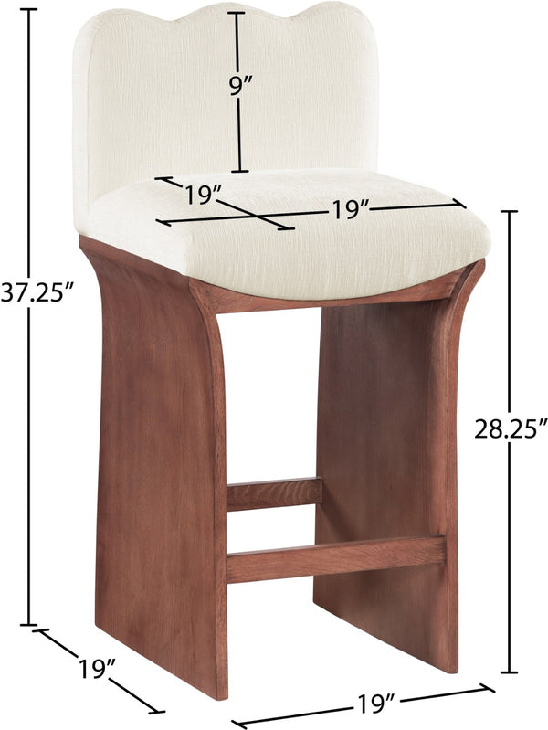 Meridian Furniture Shaw Art Deco Counter Stool with Plush Chenille Seat and Walnut Oak Veneer Base 11073Cream-C
