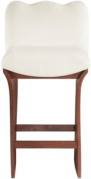 Meridian Furniture Shaw Art Deco Counter Stool with Plush Chenille Seat and Walnut Oak Veneer Base 11073Cream-C