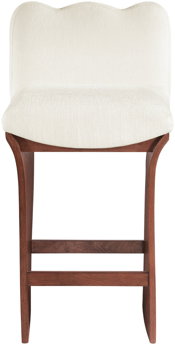 Meridian Furniture Shaw Art Deco Counter Stool with Plush Chenille Seat and Walnut Oak Veneer Base 11073Cream-C