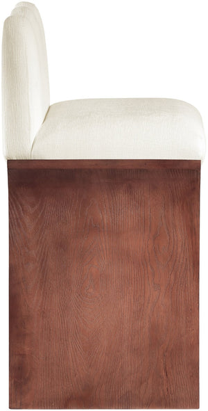 Meridian Furniture Shaw Art Deco Counter Stool with Plush Chenille Seat and Walnut Oak Veneer Base 11073Cream-C