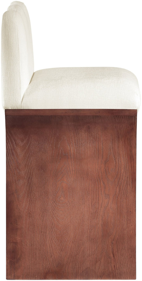 Meridian Furniture Shaw Art Deco Counter Stool with Plush Chenille Seat and Walnut Oak Veneer Base 11073Cream-C