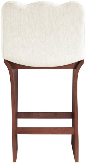 Meridian Furniture Shaw Art Deco Counter Stool with Plush Chenille Seat and Walnut Oak Veneer Base 11073Cream-C