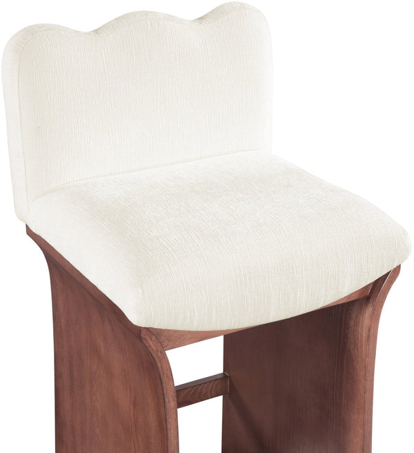 Meridian Furniture Shaw Art Deco Counter Stool with Plush Chenille Seat and Walnut Oak Veneer Base 11073Cream-C