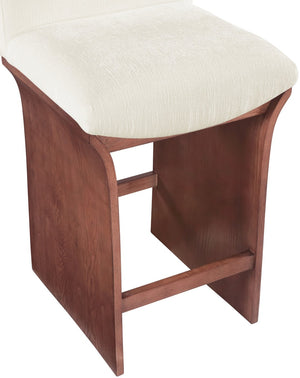 Meridian Furniture Shaw Art Deco Counter Stool with Plush Chenille Seat and Walnut Oak Veneer Base 11073Cream-C