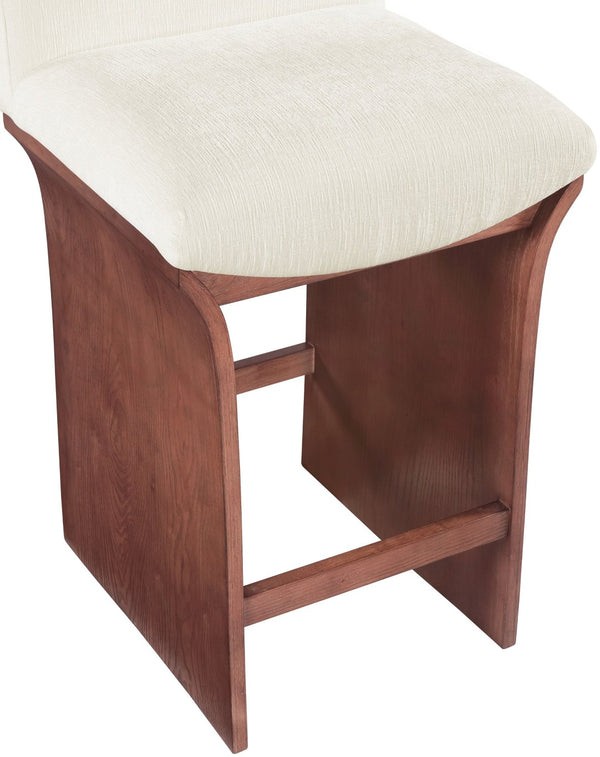 Meridian Furniture Shaw Art Deco Counter Stool with Plush Chenille Seat and Walnut Oak Veneer Base 11073Cream-C