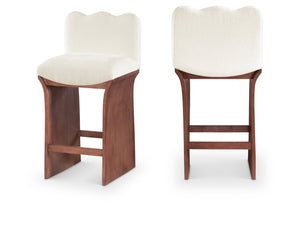 Meridian Furniture Shaw Art Deco Counter Stool with Plush Chenille Seat and Walnut Oak Veneer Base 11073Cream-C