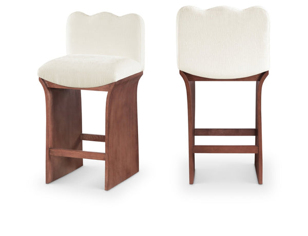 Meridian Furniture Shaw Art Deco Counter Stool with Plush Chenille Seat and Walnut Oak Veneer Base 11073Cream-C