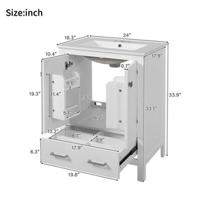 English Elm 24-inch Modern Bathroom Vanity with Ceramic Sink, Soft-Close Doors, Drawer Divider & Ample Storage White N729P299440K