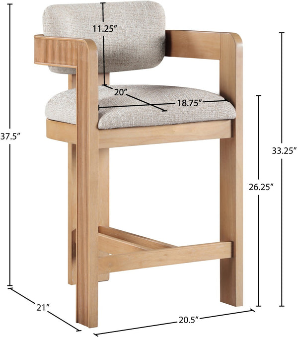 Meridian Furniture Sacha Fluted Wood Frame Counter Stool with Two-tone Woven Linen Upholstery 11074Beige-C
