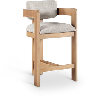 Meridian Furniture Sacha Fluted Wood Frame Counter Stool with Two-tone Woven Linen Upholstery 11074Beige-C
