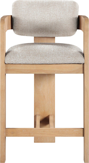 Meridian Furniture Sacha Fluted Wood Frame Counter Stool with Two-tone Woven Linen Upholstery 11074Beige-C