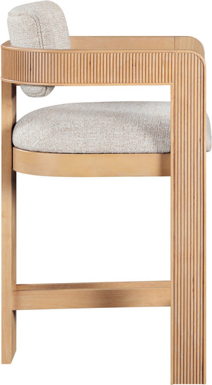 Meridian Furniture Sacha Fluted Wood Frame Counter Stool with Two-tone Woven Linen Upholstery 11074Beige-C