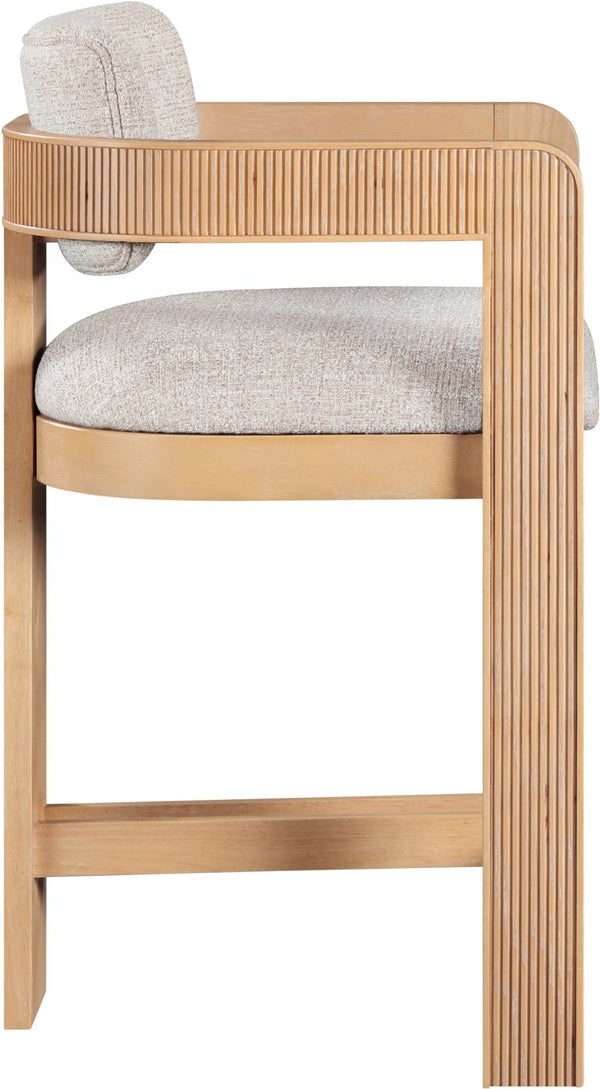 Meridian Furniture Sacha Fluted Wood Frame Counter Stool with Two-tone Woven Linen Upholstery 11074Beige-C