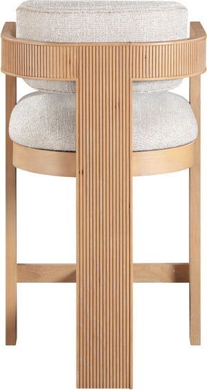 Meridian Furniture Sacha Fluted Wood Frame Counter Stool with Two-tone Woven Linen Upholstery 11074Beige-C