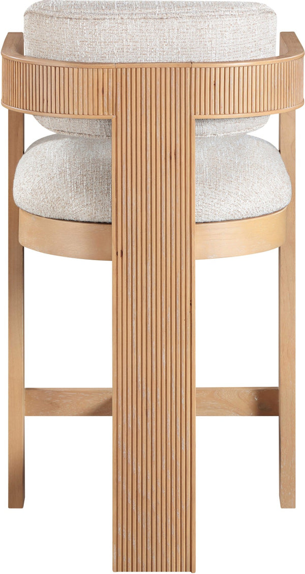 Meridian Furniture Sacha Fluted Wood Frame Counter Stool with Two-tone Woven Linen Upholstery 11074Beige-C