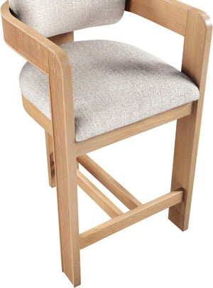 Meridian Furniture Sacha Fluted Wood Frame Counter Stool with Two-tone Woven Linen Upholstery 11074Beige-C