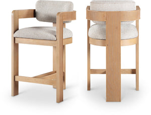 Meridian Furniture Sacha Fluted Wood Frame Counter Stool with Two-tone Woven Linen Upholstery 11074Beige-C