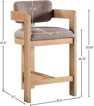Meridian Furniture Sacha Fluted Wood Frame Counter Stool with Woven Linen Upholstery for Kitchen Islands 11074Brown-C