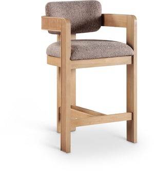 Meridian Furniture Sacha Fluted Wood Frame Counter Stool with Woven Linen Upholstery for Kitchen Islands 11074Brown-C