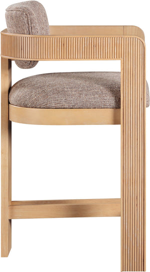 Meridian Furniture Sacha Fluted Wood Frame Counter Stool with Woven Linen Upholstery for Kitchen Islands 11074Brown-C