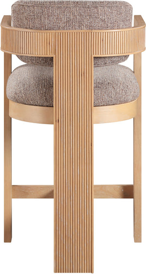 Meridian Furniture Sacha Fluted Wood Frame Counter Stool with Woven Linen Upholstery for Kitchen Islands 11074Brown-C