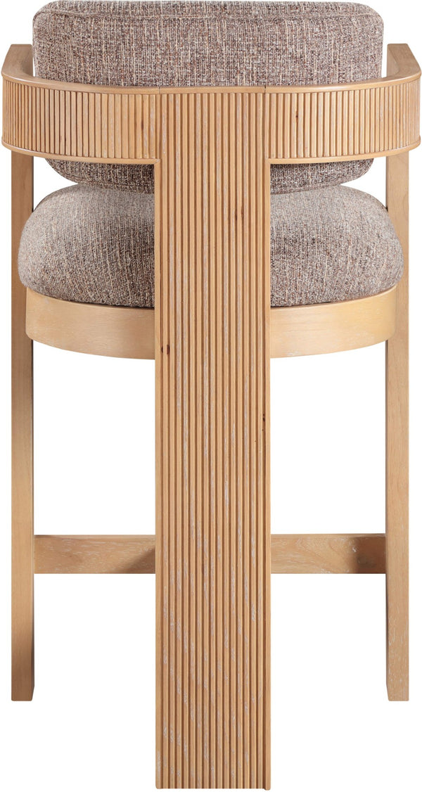 Meridian Furniture Sacha Fluted Wood Frame Counter Stool with Woven Linen Upholstery for Kitchen Islands 11074Brown-C