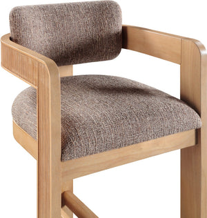 Meridian Furniture Sacha Fluted Wood Frame Counter Stool with Woven Linen Upholstery for Kitchen Islands 11074Brown-C