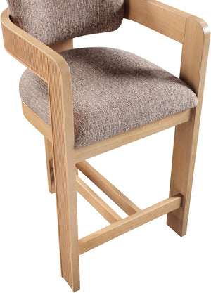 Meridian Furniture Sacha Fluted Wood Frame Counter Stool with Woven Linen Upholstery for Kitchen Islands 11074Brown-C