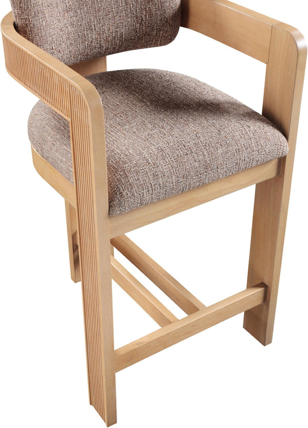 Meridian Furniture Sacha Fluted Wood Frame Counter Stool with Woven Linen Upholstery for Kitchen Islands 11074Brown-C