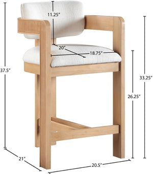 Meridian Furniture Sacha Cream Woven Fabric Counter Stool with Fluted Wood Frame for Kitchen Islands 11074Cream-C