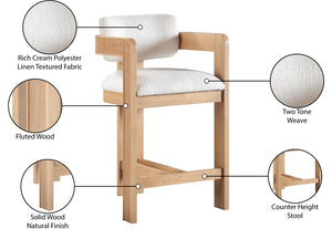 Meridian Furniture Sacha Cream Woven Fabric Counter Stool with Fluted Wood Frame for Kitchen Islands 11074Cream-C