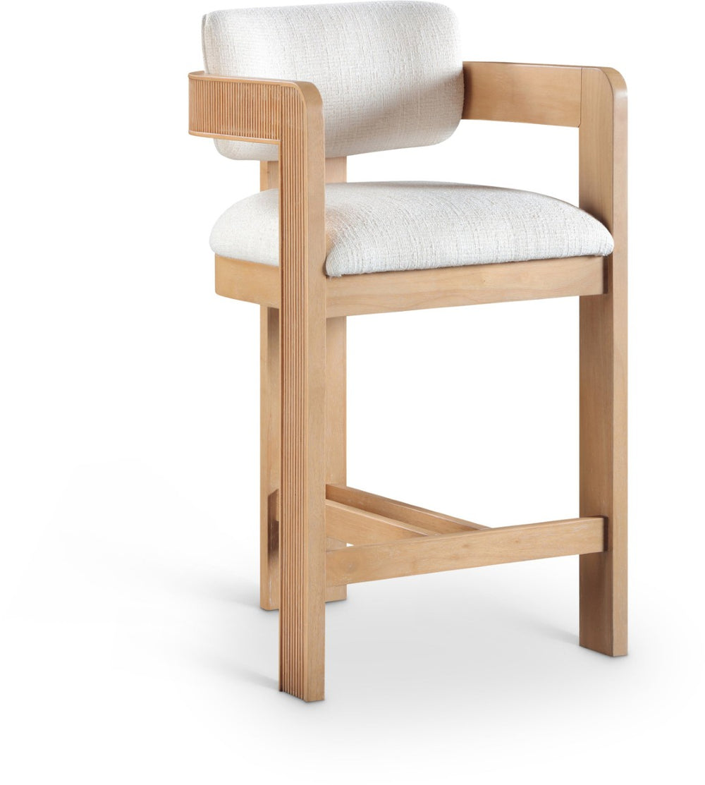 Meridian Furniture Sacha Cream Woven Fabric Counter Stool with Fluted Wood Frame for Kitchen Islands 11074Cream-C