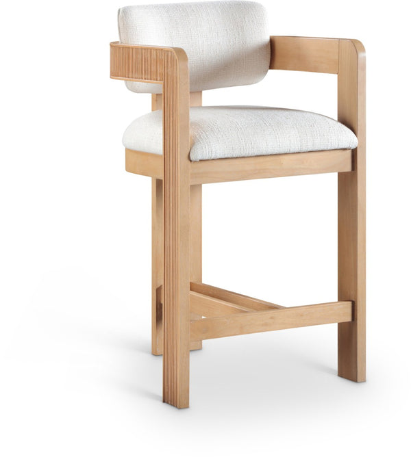 Meridian Furniture Sacha Cream Woven Fabric Counter Stool with Fluted Wood Frame for Kitchen Islands 11074Cream-C